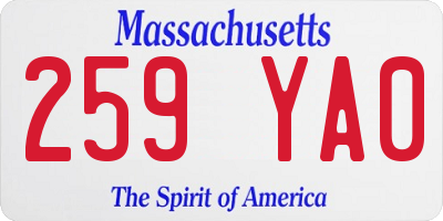 MA license plate 259YA0