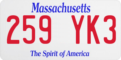 MA license plate 259YK3