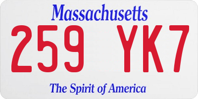 MA license plate 259YK7