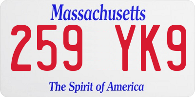 MA license plate 259YK9