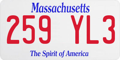 MA license plate 259YL3