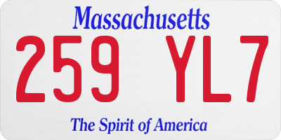 MA license plate 259YL7