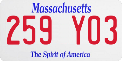 MA license plate 259YO3