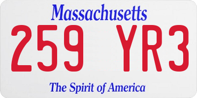 MA license plate 259YR3