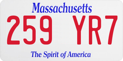 MA license plate 259YR7