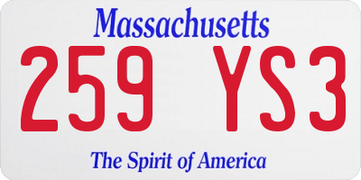 MA license plate 259YS3