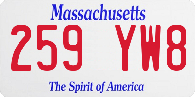 MA license plate 259YW8
