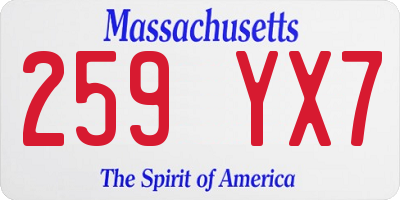 MA license plate 259YX7