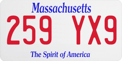 MA license plate 259YX9
