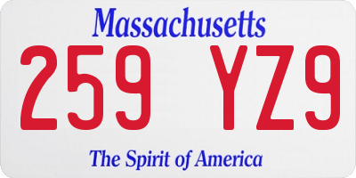 MA license plate 259YZ9