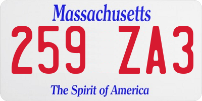 MA license plate 259ZA3