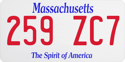 MA license plate 259ZC7