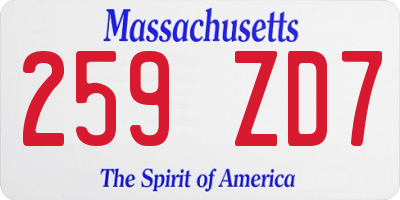 MA license plate 259ZD7