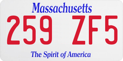 MA license plate 259ZF5