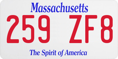 MA license plate 259ZF8