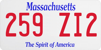 MA license plate 259ZI2