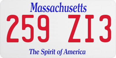 MA license plate 259ZI3