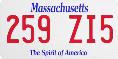 MA license plate 259ZI5