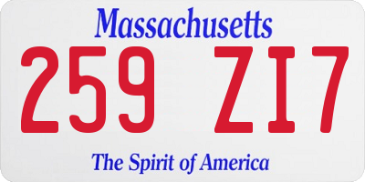 MA license plate 259ZI7