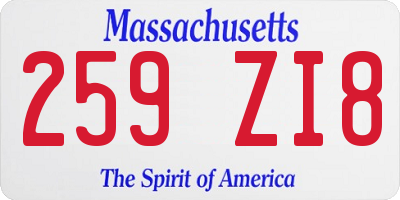 MA license plate 259ZI8