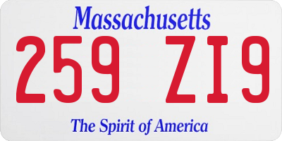 MA license plate 259ZI9
