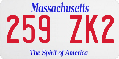 MA license plate 259ZK2
