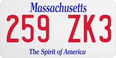 MA license plate 259ZK3