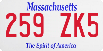 MA license plate 259ZK5