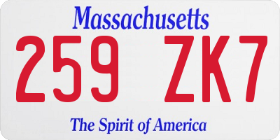 MA license plate 259ZK7