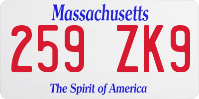MA license plate 259ZK9