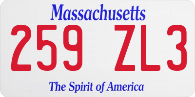 MA license plate 259ZL3
