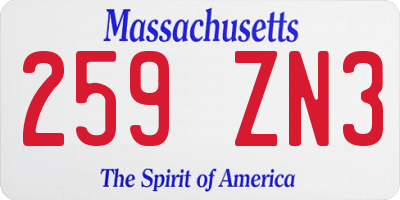 MA license plate 259ZN3