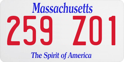 MA license plate 259ZO1