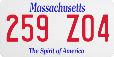 MA license plate 259ZO4