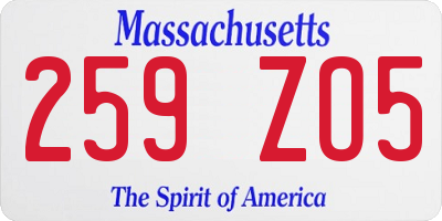 MA license plate 259ZO5