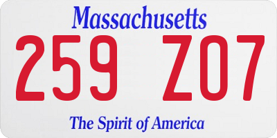 MA license plate 259ZO7