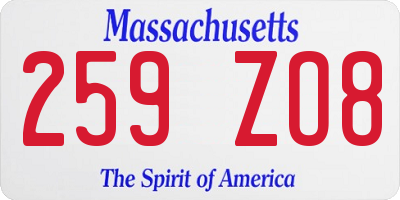 MA license plate 259ZO8