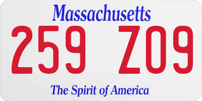 MA license plate 259ZO9