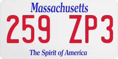 MA license plate 259ZP3