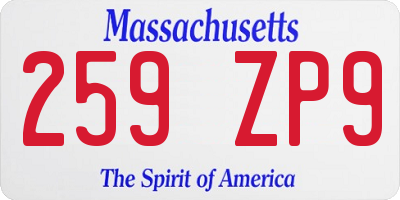 MA license plate 259ZP9