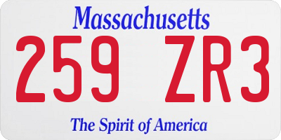 MA license plate 259ZR3