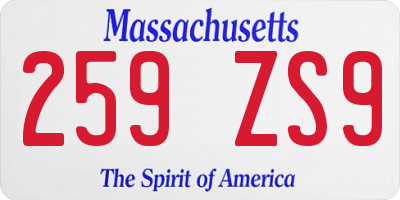 MA license plate 259ZS9