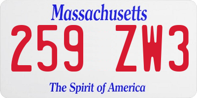 MA license plate 259ZW3