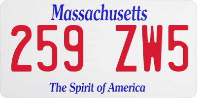 MA license plate 259ZW5