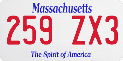 MA license plate 259ZX3