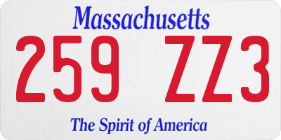 MA license plate 259ZZ3
