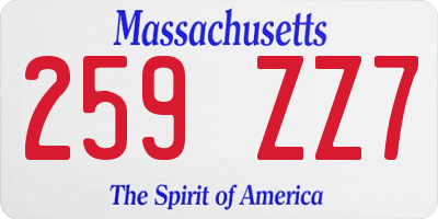 MA license plate 259ZZ7