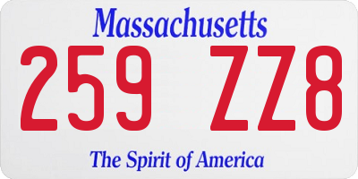 MA license plate 259ZZ8