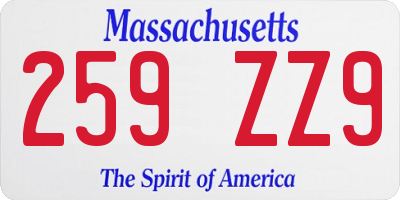 MA license plate 259ZZ9