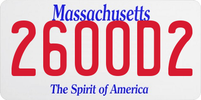 MA license plate 2600D2